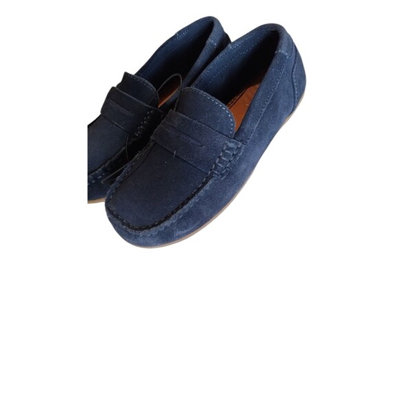 Zara Kids Boys Loafers Navy Blue Leather Round Toe Slip On Shoes Sz EU33/US 2 - Picture 2 of 10